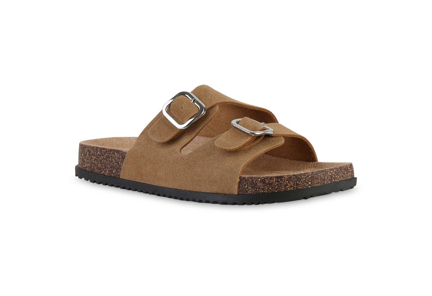 VAN HILL 841734 Pantolette Damen Pantoletten Sandalen Bequeme Korkoptik Profil-Sohle