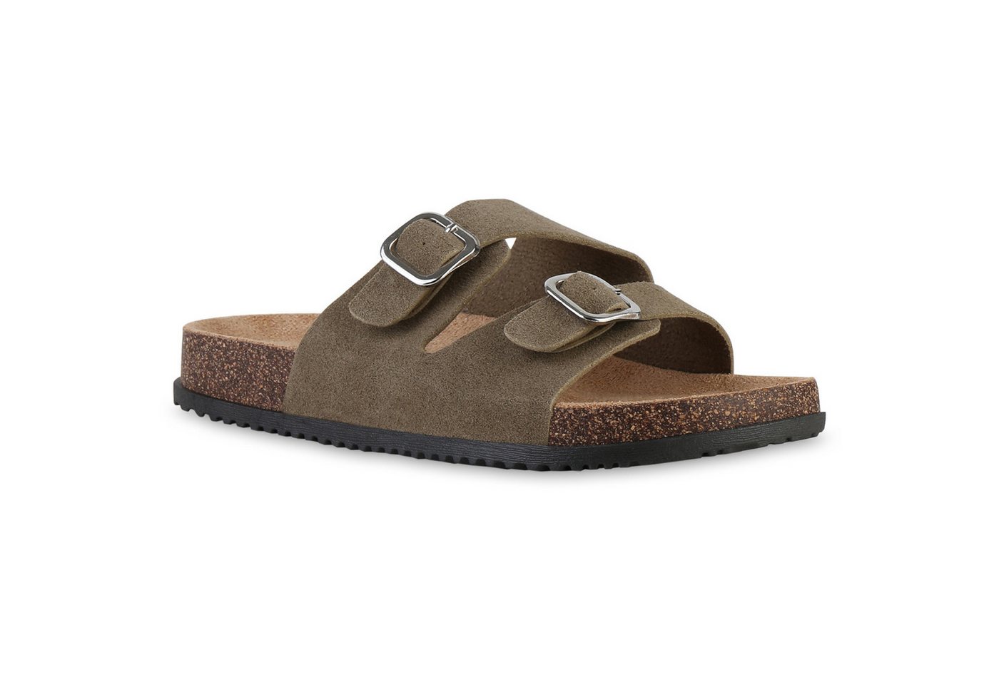 VAN HILL 841734 Pantolette Damen Pantoletten Sandalen Bequeme Korkoptik Profil-Sohle