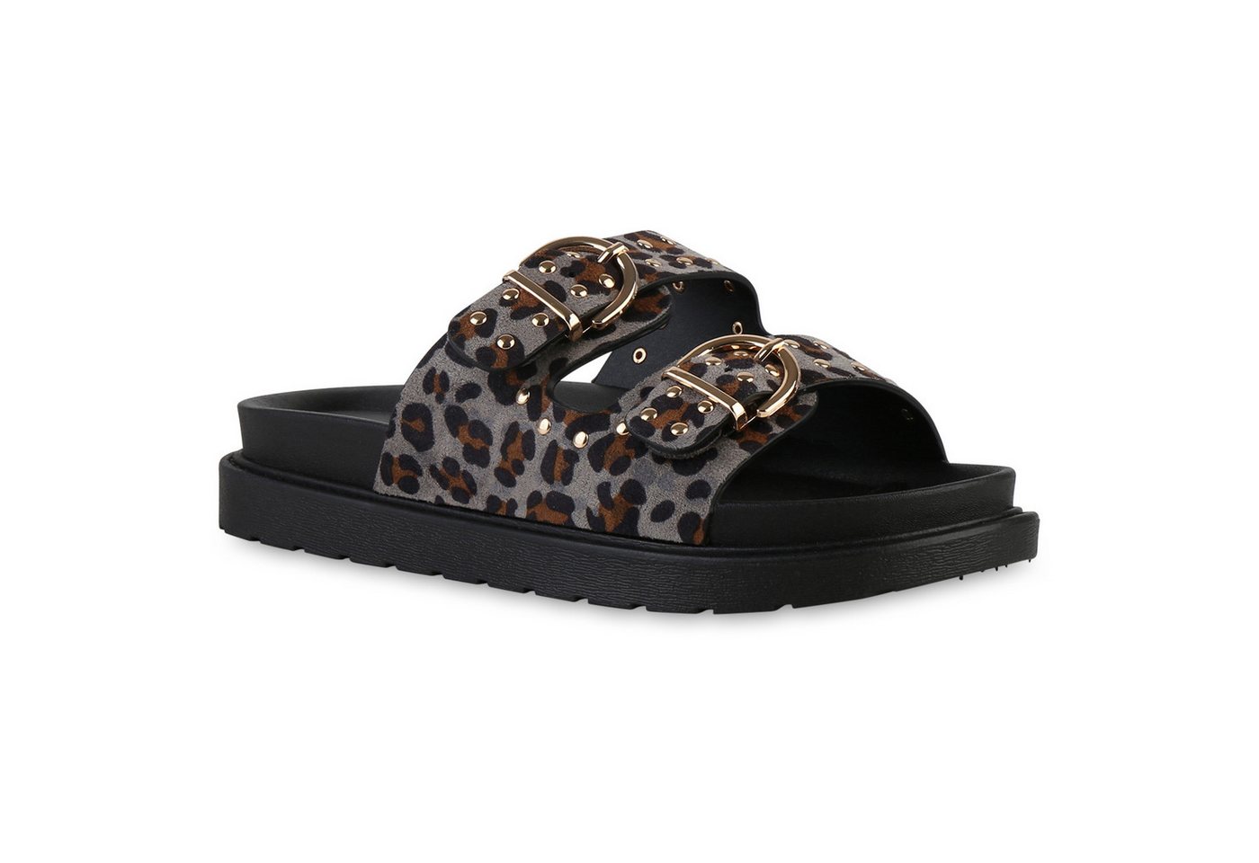 VAN HILL 841736 Sandalette Damen Pantoletten Sandaletten Nieten Schnallen Profil-Sohle