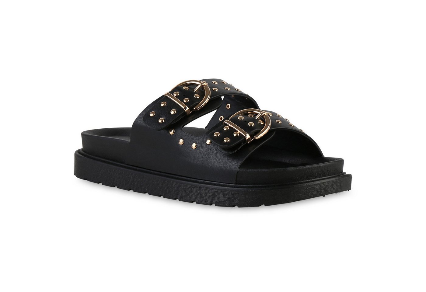 VAN HILL 841736 Sandalette Damen Pantoletten Sandaletten Nieten Schnallen Profil-Sohle