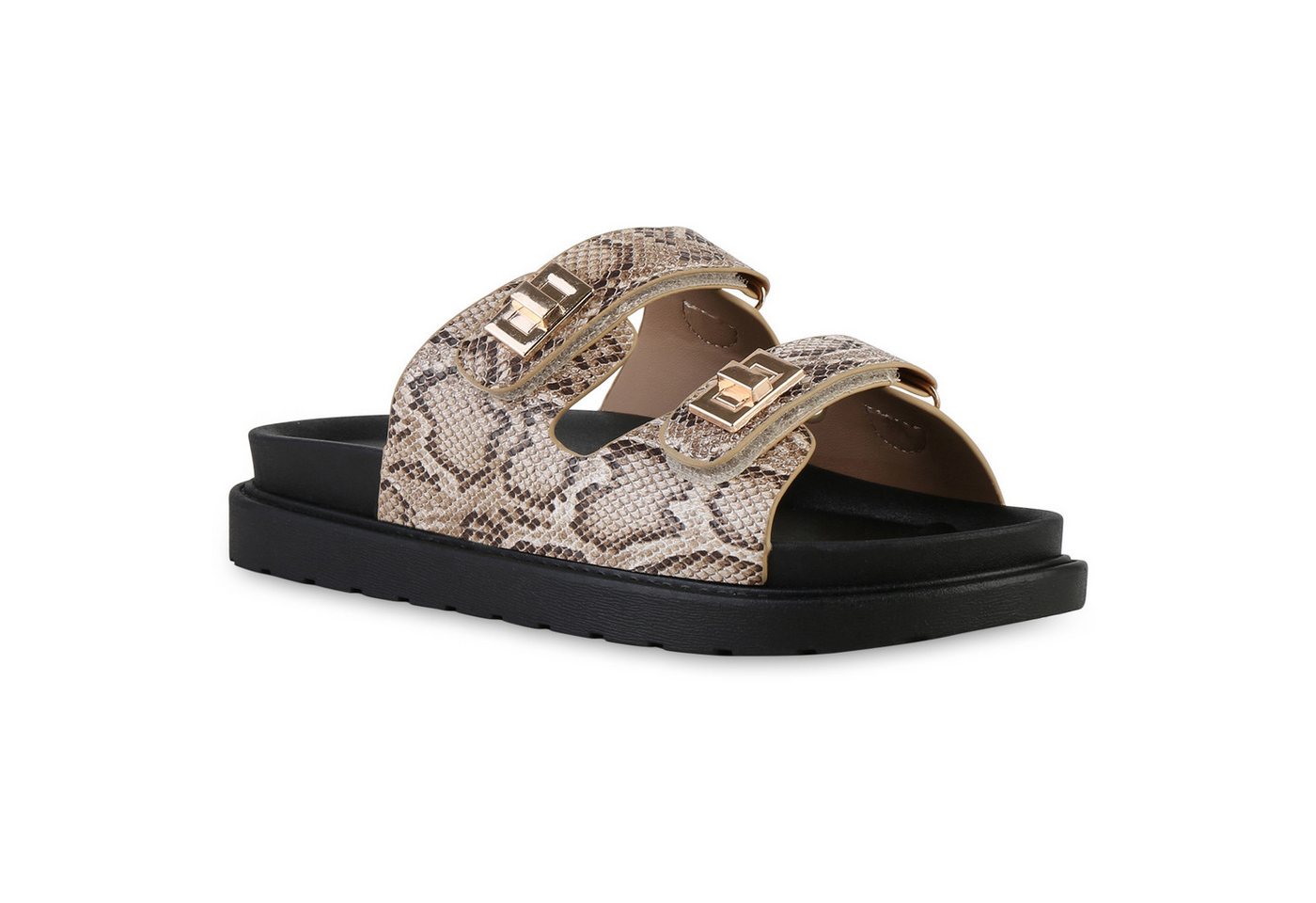 VAN HILL 841737 Sandalette Damen Pantoletten Sandaletten Profil-Sohle Freizeit Plateau-