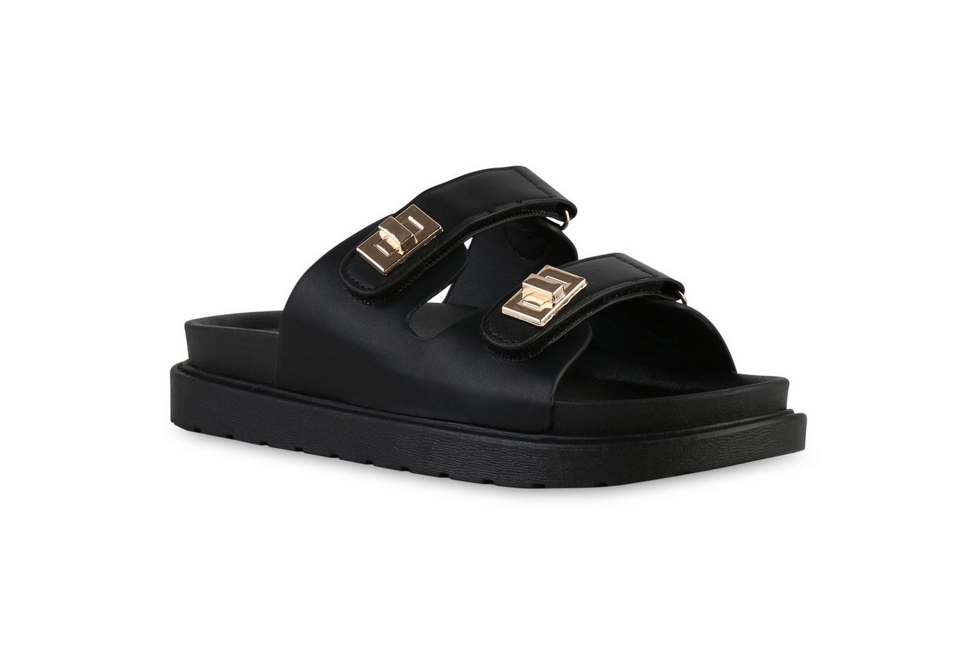 VAN HILL 841737 Sandalette Damen Pantoletten Sandaletten Profil-Sohle Freizeit Plateau-