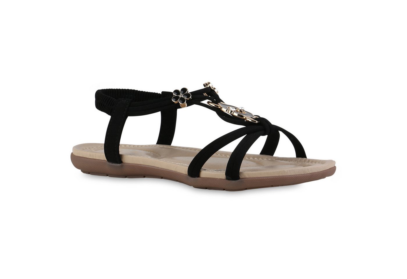 VAN HILL 841742 Riemchensandale Damen Riemchensandalen Sandalen Zierperlen Strass Sommer