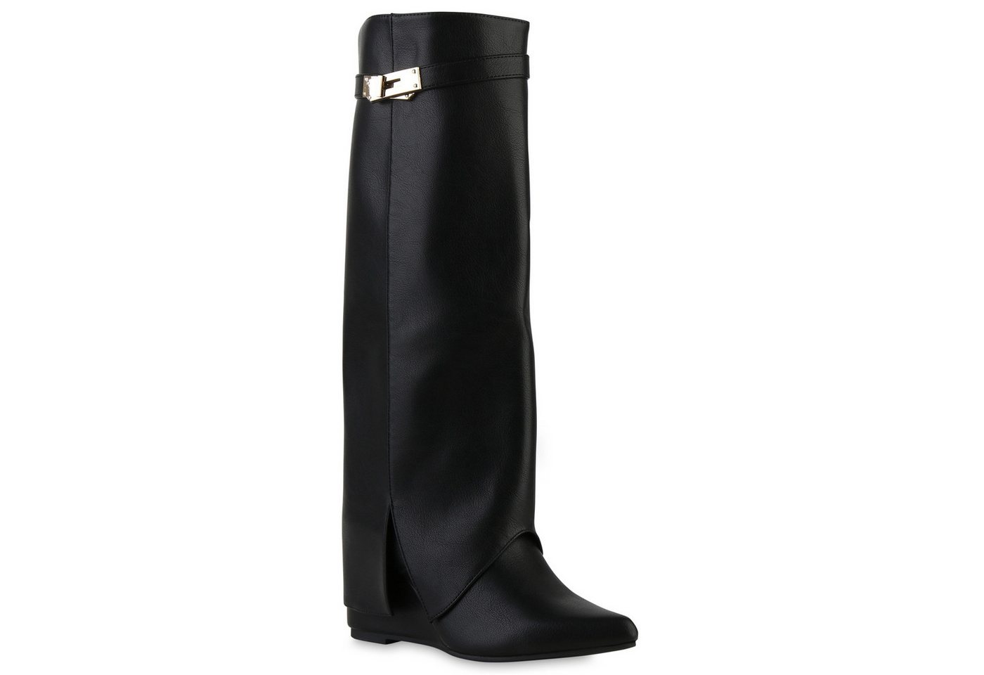 VAN HILL 841794 Pumps Damen Gefütterte Keilstiefel Stiefel Spitze Boots Schnallen (schwarz)