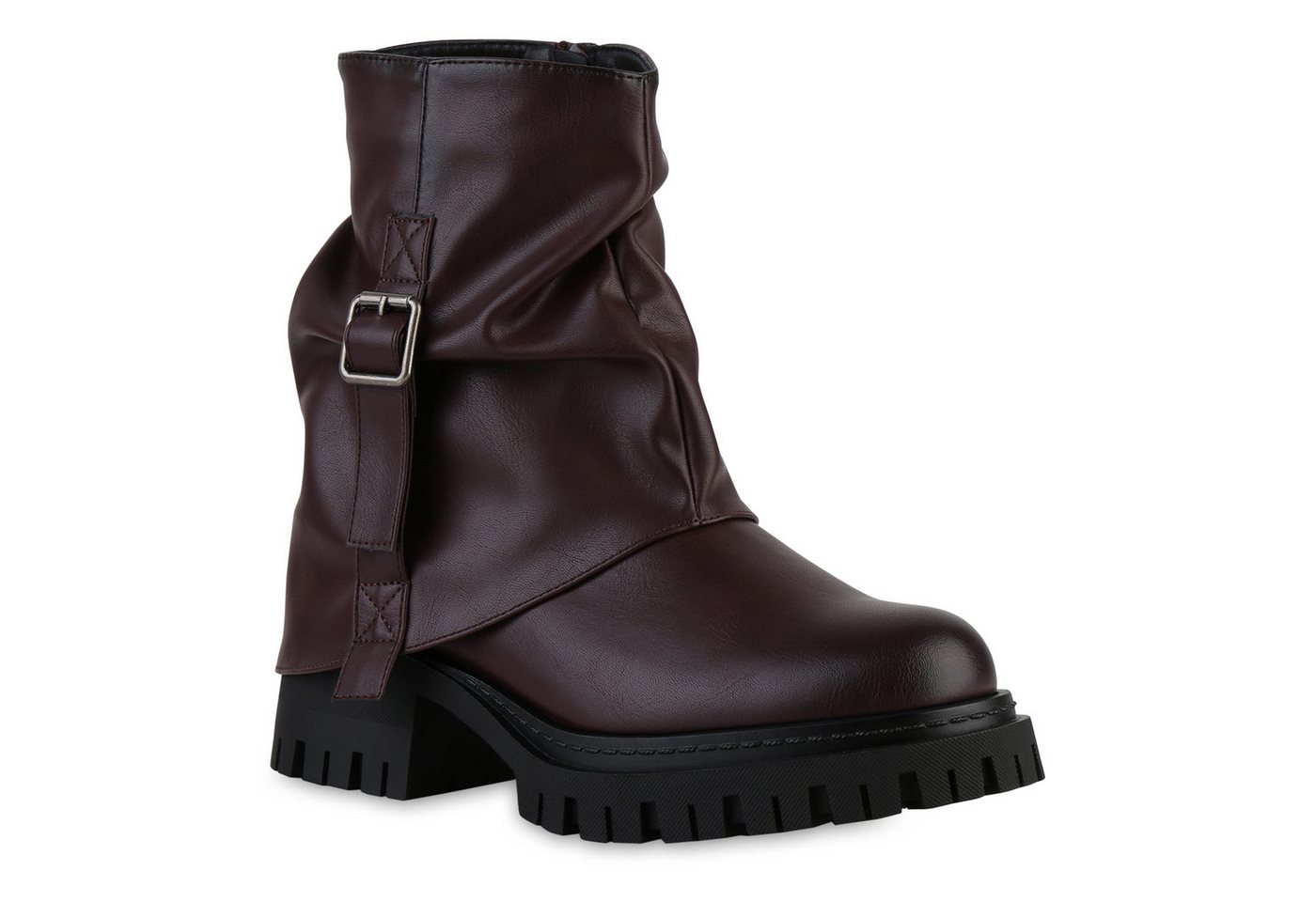 VAN HILL 841796 Bikerboots Damen Leicht Gefütterte Biker Boots Stiefeletten Schnallen