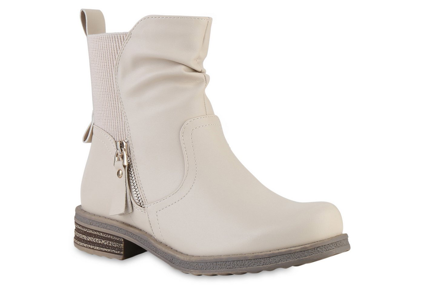 VAN HILL 841802 Stiefelette Damen Klassische Stiefeletten Strick Zipper Holzoptikabsatz