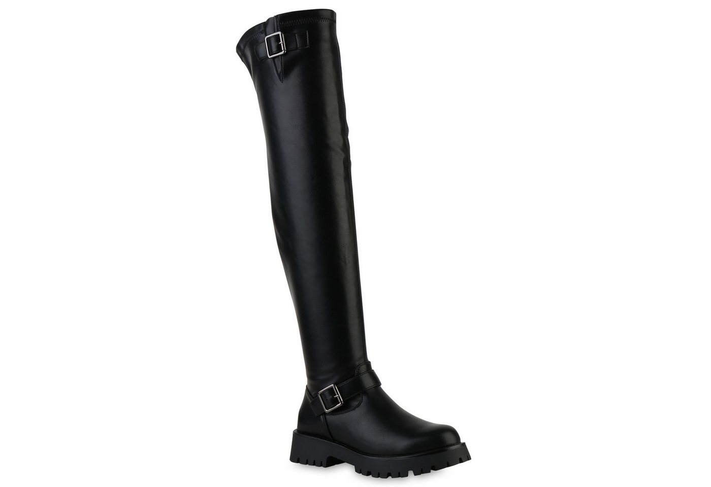 VAN HILL 841817 Overkneestiefel Damen Leicht Gefütterte Overknees Stiefel Profil-Sohle