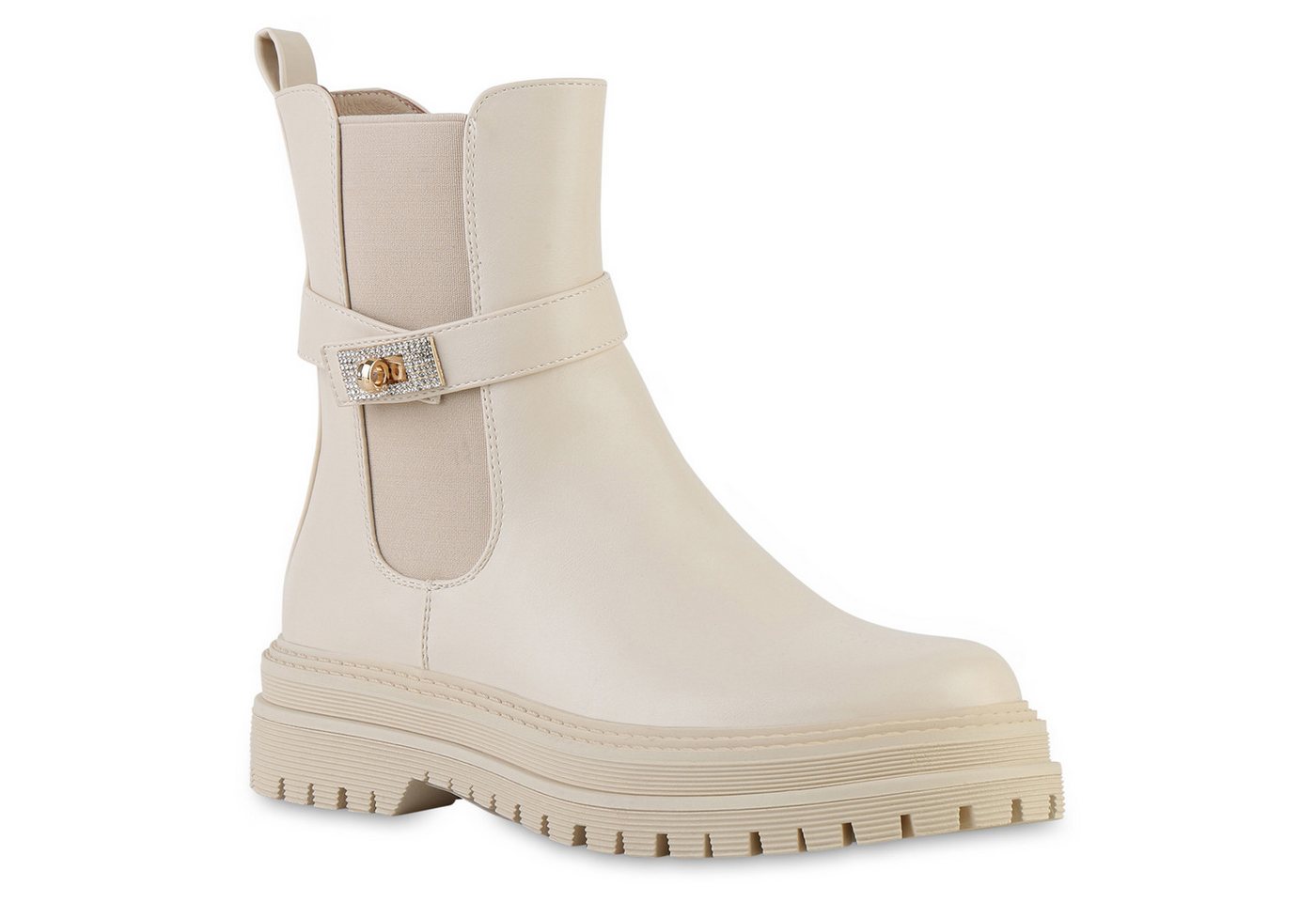 VAN HILL 841822 Bikerboots Damen Leicht Gefütterte Biker Boots Stiefeletten Schnallen