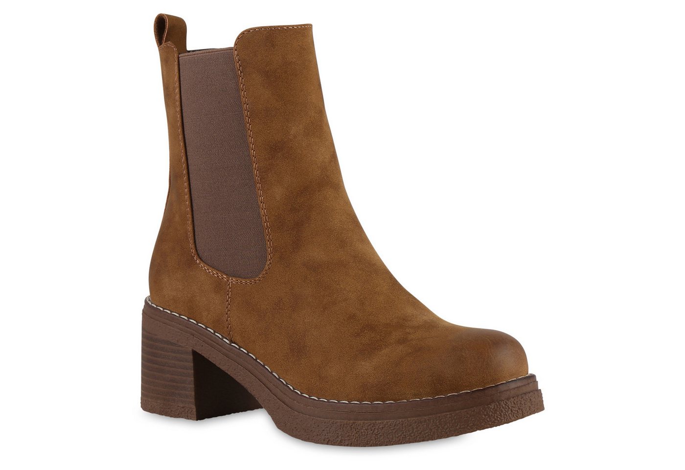 VAN HILL 841825 Stiefelette Damen Klassische Stiefeletten Holzoptikabsatz Freizeit