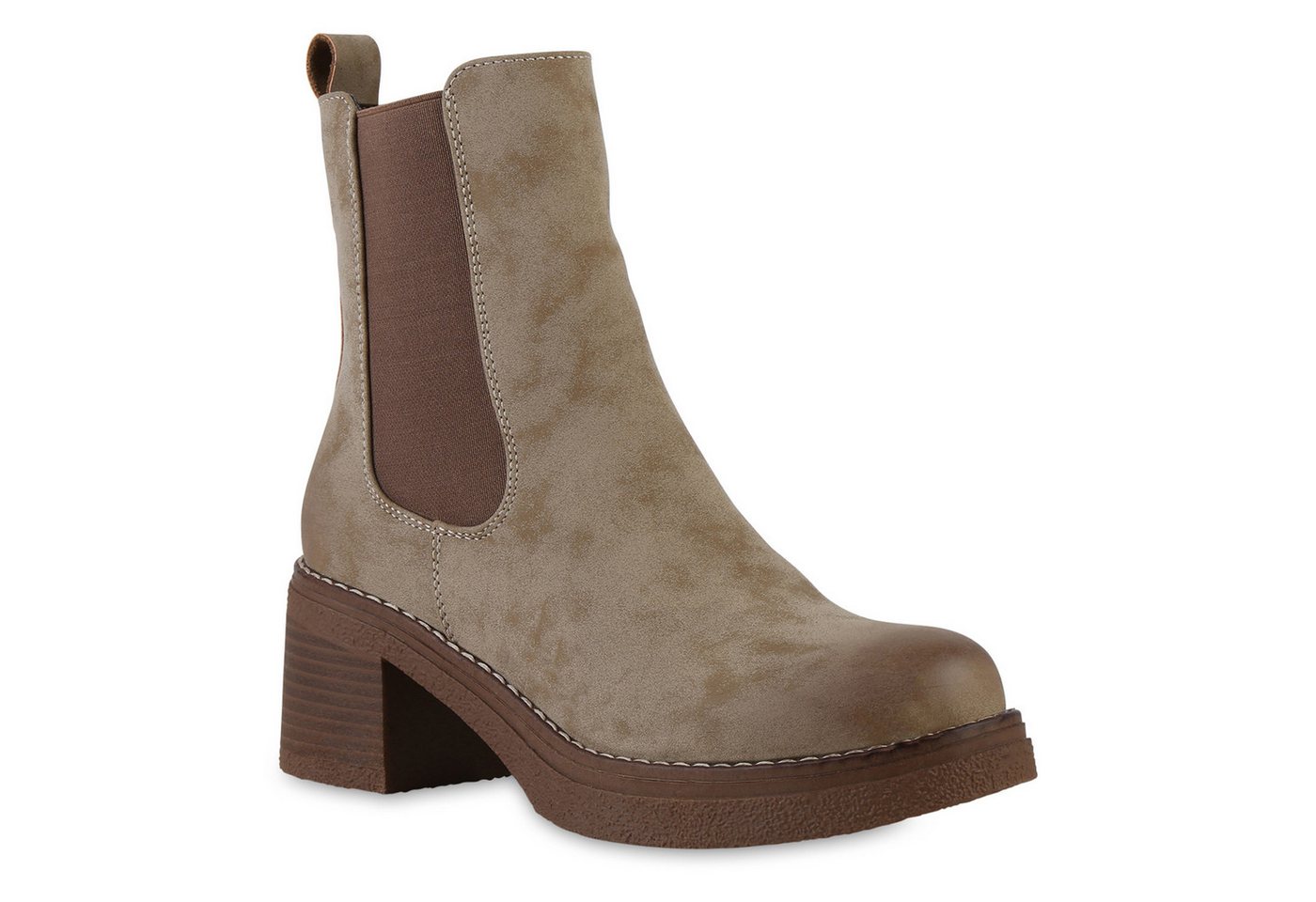 VAN HILL 841825 Stiefelette Damen Klassische Stiefeletten Holzoptikabsatz Freizeit (grün)