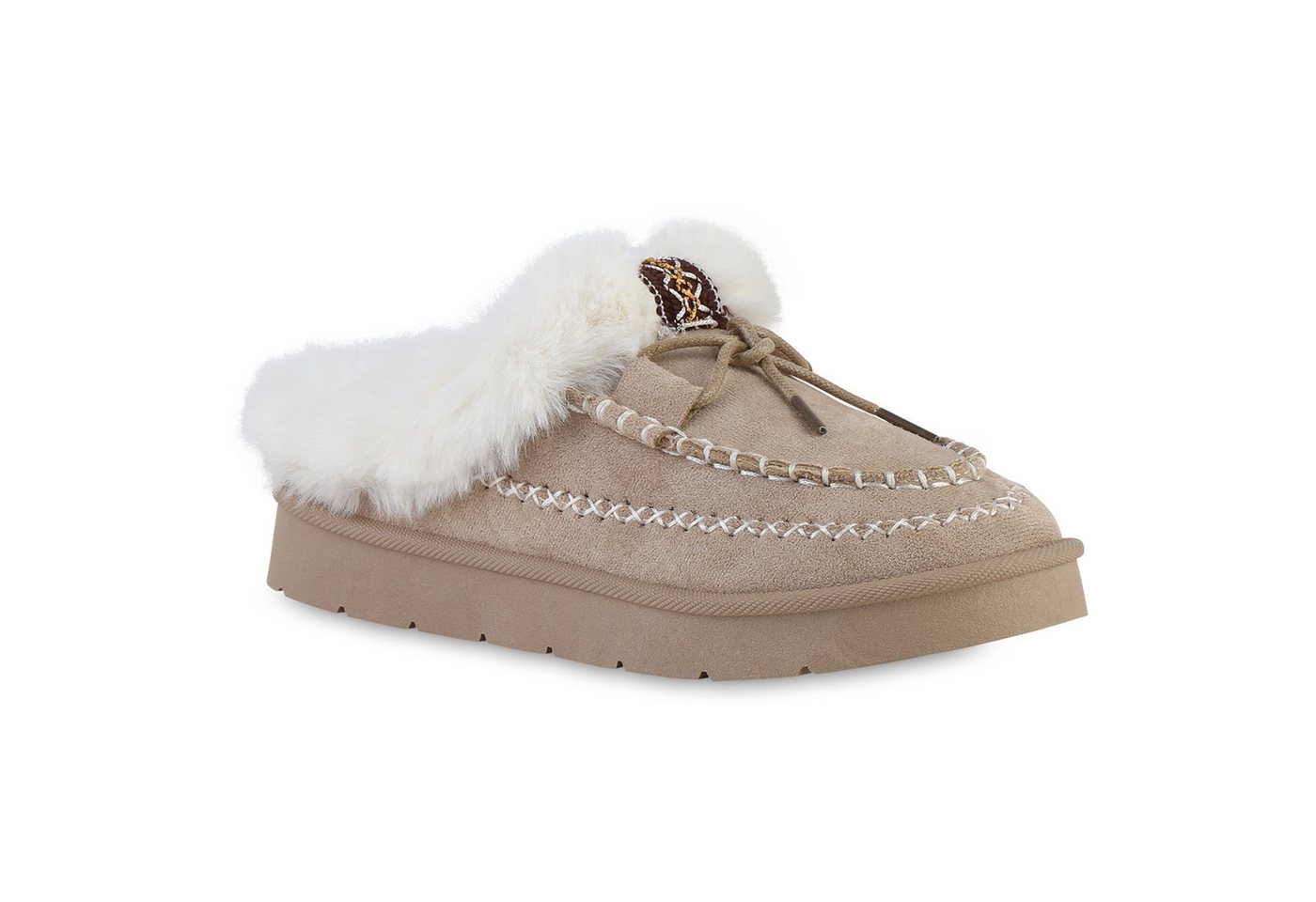 VAN HILL 841826 Hausschuh Damen Warm Gefüttert Pantoffeln Hausschuhe Bequem Kunstfell