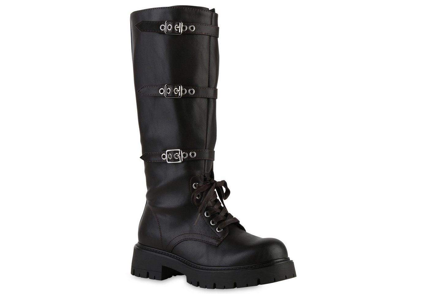 VAN HILL 841834 Schnürstiefel Damen Leicht Gefütterte Schnürstiefel Stiefel Schnallen
