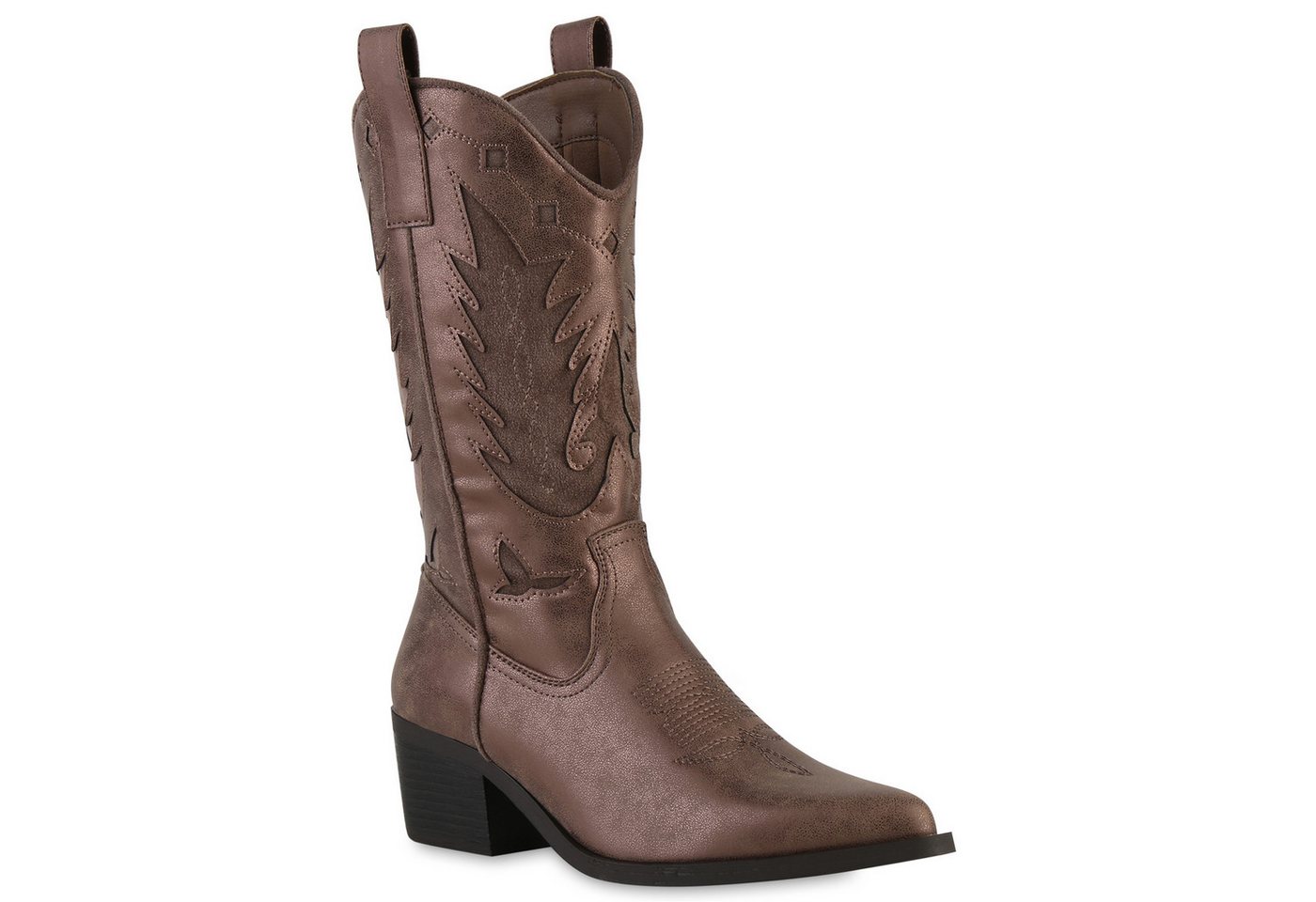 VAN HILL 841843 SL DES669 Damen Stiefel Cowboystiefel Damen Cowboystiefel Stiefel Spitze Western Holzoptikabsatz