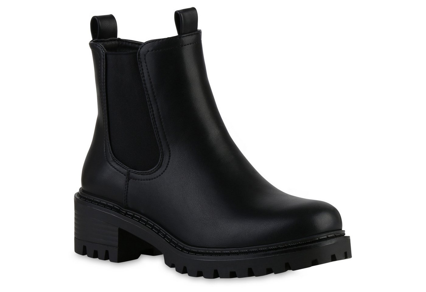 VAN HILL 841853 Stiefelette Damen Klassische Stiefeletten Blockabsatz Profil-Sohle