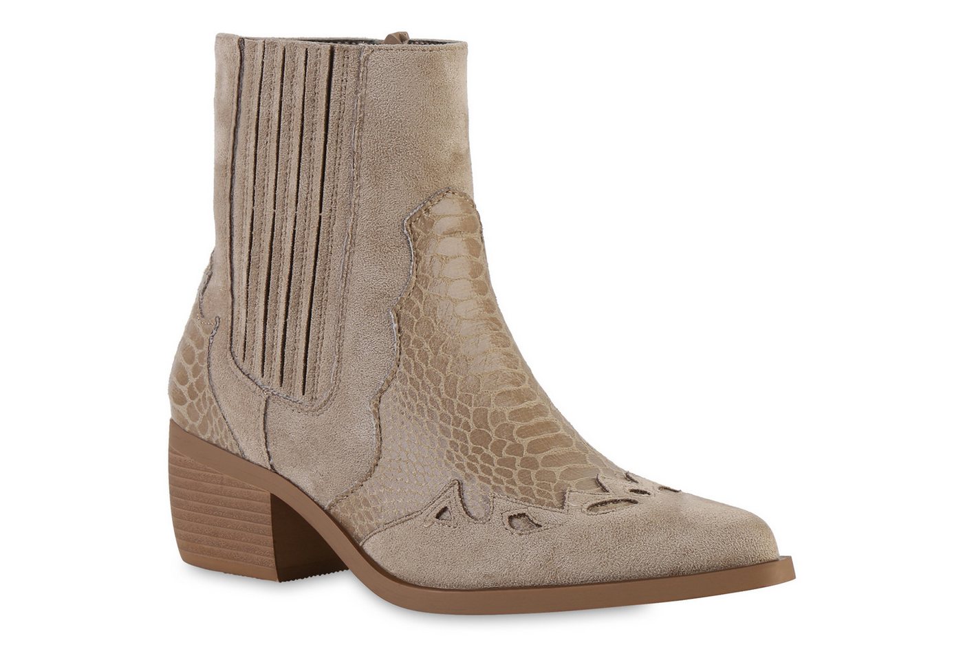 VAN HILL 841855 Cowboy Boots Damen Cowboy Boots Stiefeletten Spitze Holzoptikabsatz