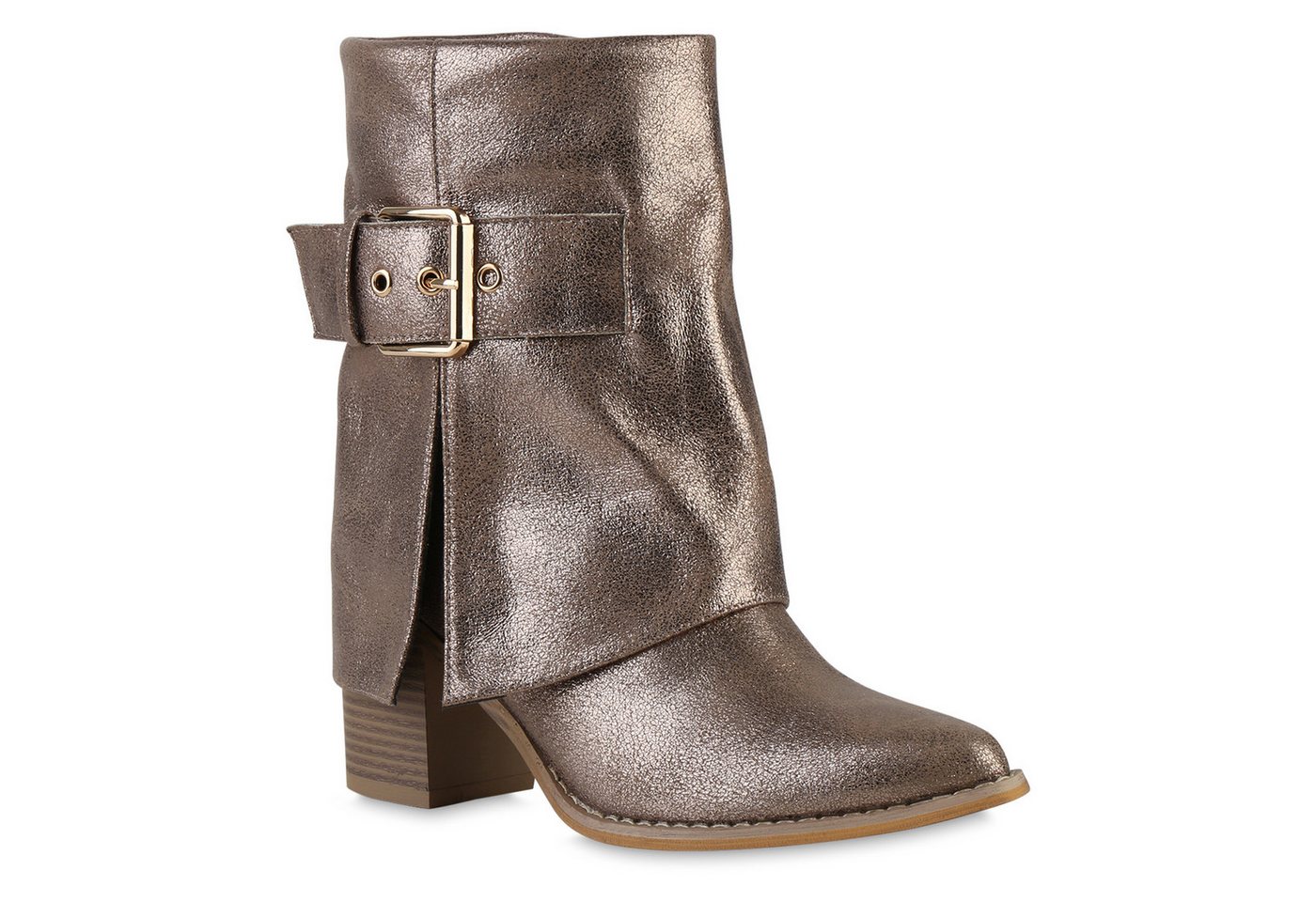 VAN HILL 841863 Cowboy Boots Damen Cowboy Boots Stiefeletten Schnallen Holzoptikabsatz