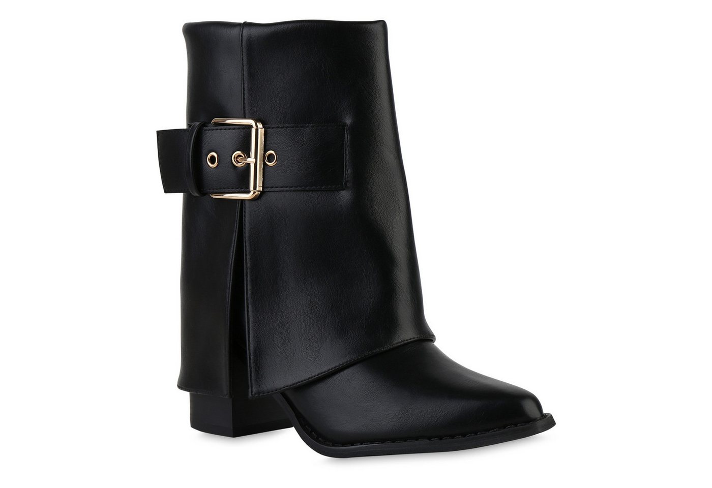 VAN HILL 841863 Cowboy Boots Damen Cowboy Boots Stiefeletten Schnallen Holzoptikabsatz