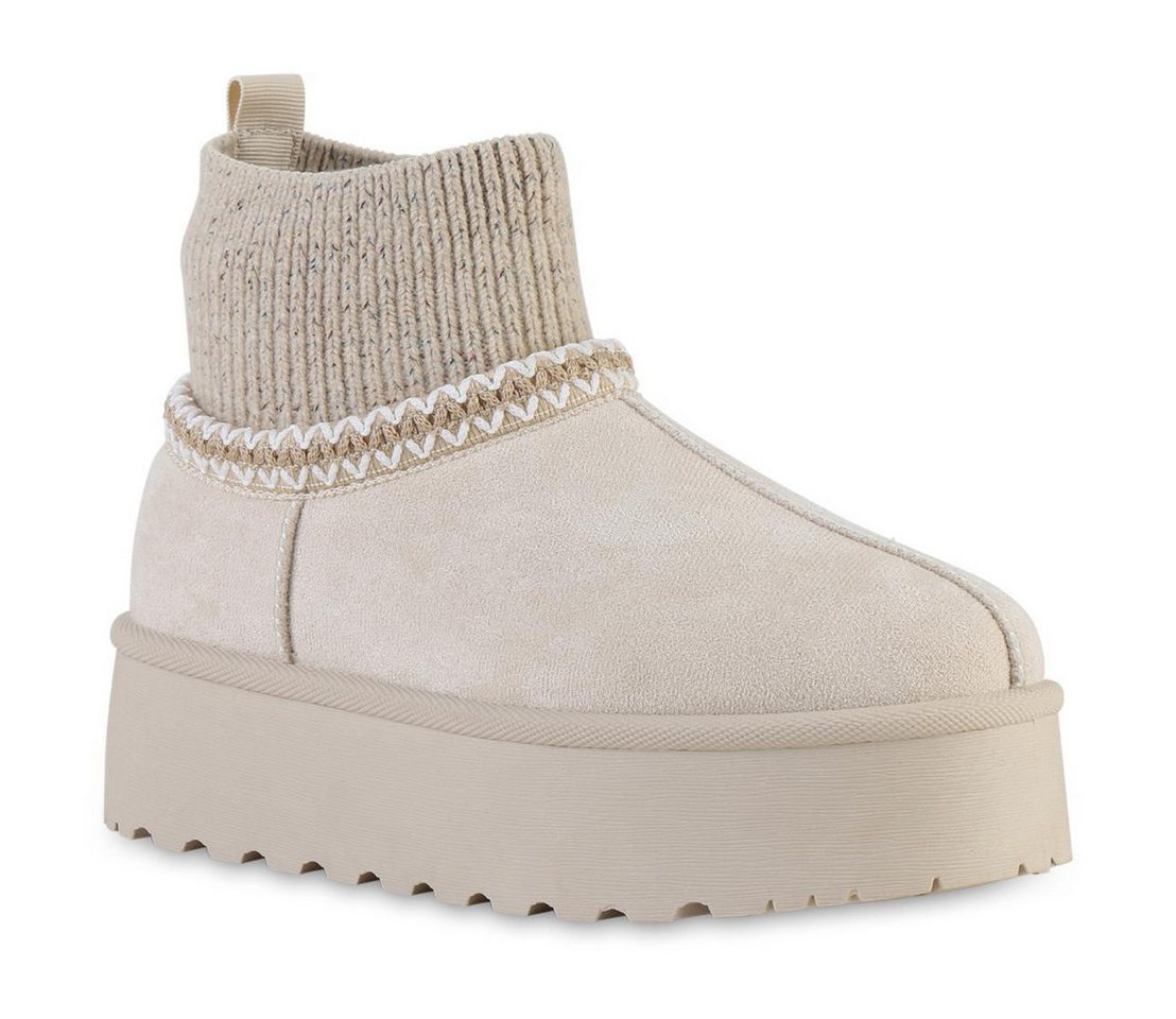 VAN HILL 841864 Winterstiefelette Damen Warm Gefüttert Winter Boots Bequem Strick Stickereien