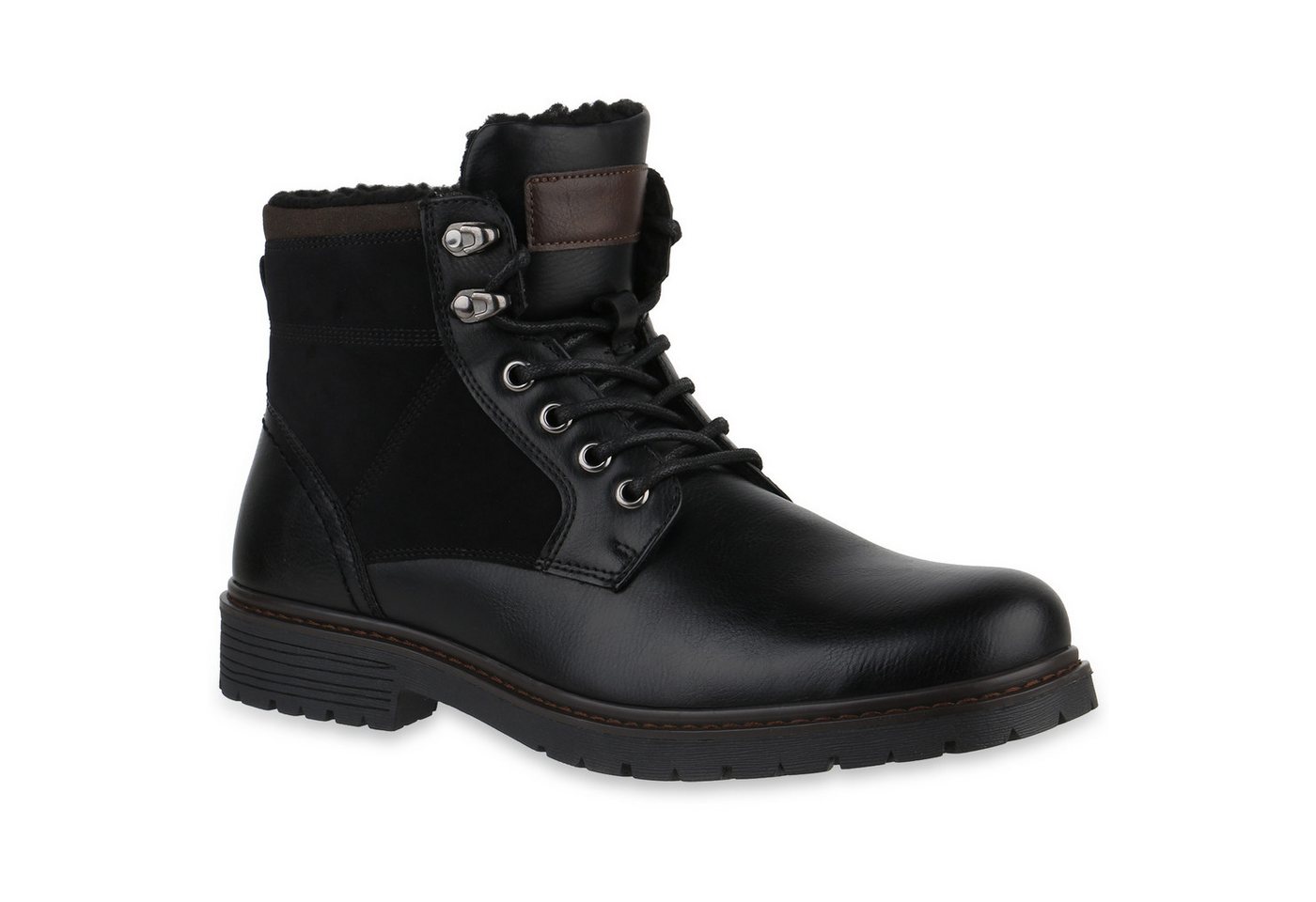 VAN HILL 841881 Bootsschuh Herren Warm Gefütterte Worker Boots Bequeme Profil-Sohle (schwarz)