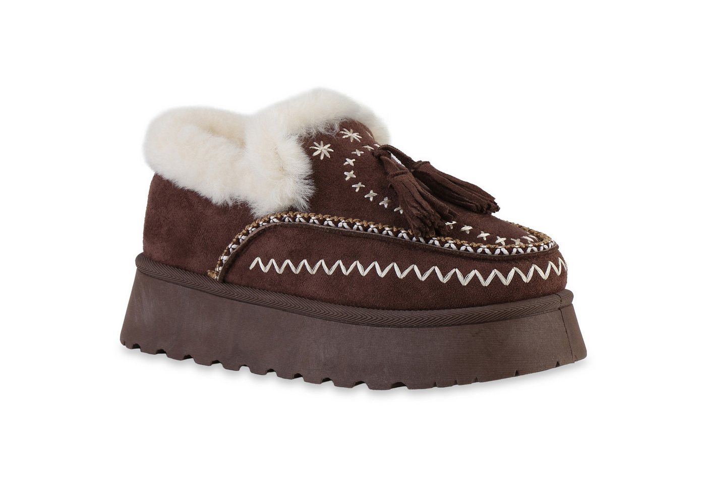 VAN HILL 841903 Hausschuh Damen Warm Gefüttert Klassische Hausschuhe Bequem Kunstfell