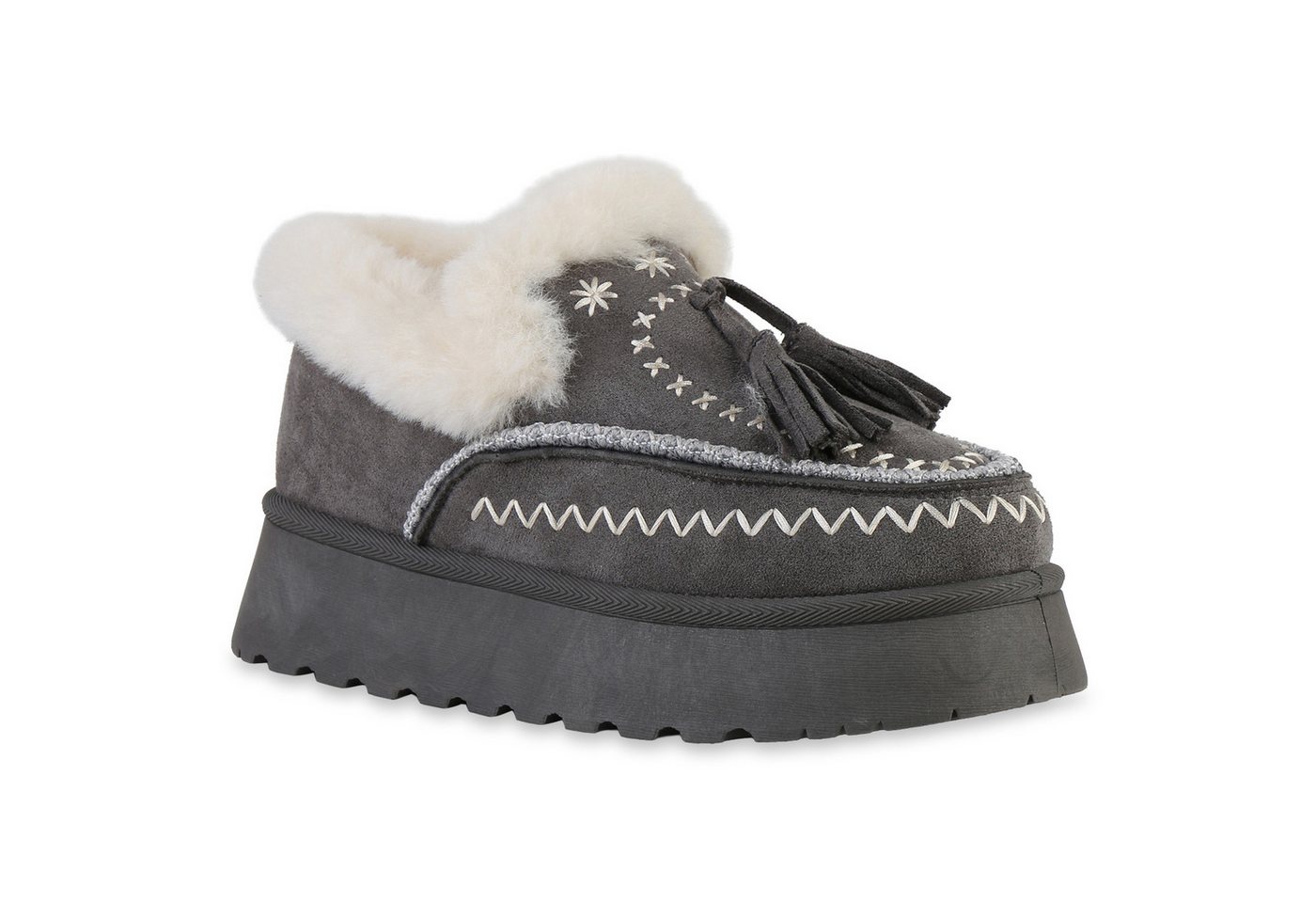 VAN HILL 841903 Hausschuh Damen Warm Gefüttert Klassische Hausschuhe Bequem Kunstfell