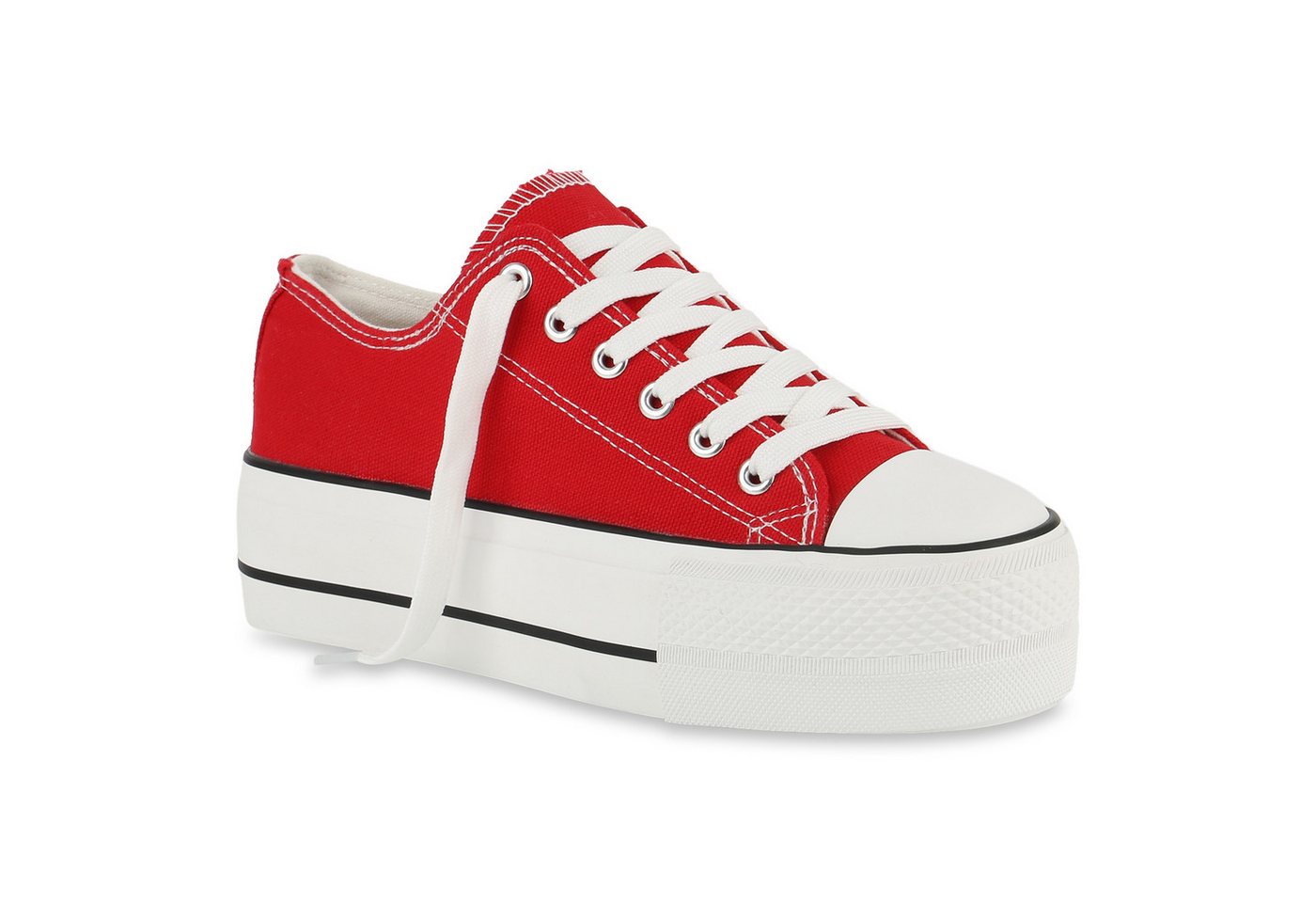 VAN HILL 842206 Plateausneaker Damen Plateau Sneaker - Modischer Low-Top Stoffschuh mit hoher Sohle