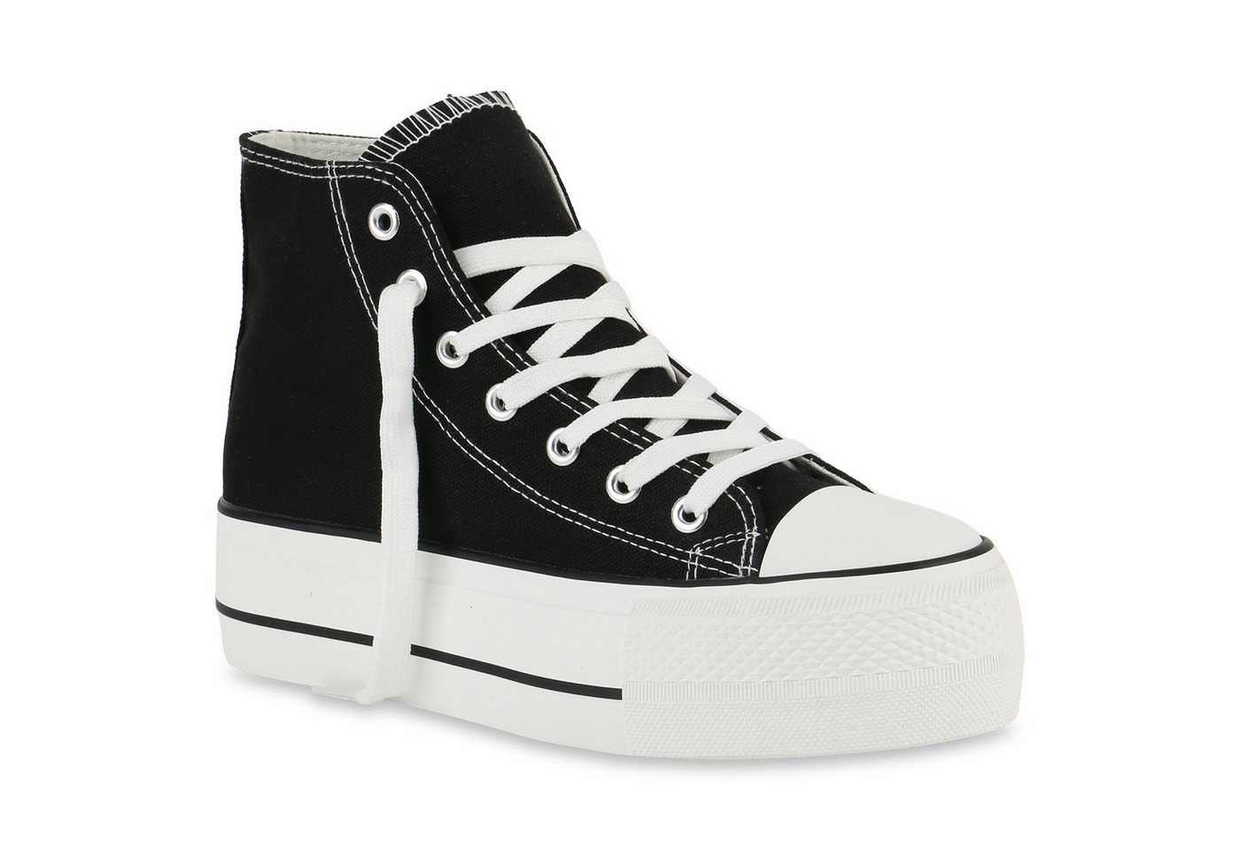 VAN HILL 842207 Plateausneaker Damen Plateau Sneaker - High-Top Stoffschuhe im Retro-Style