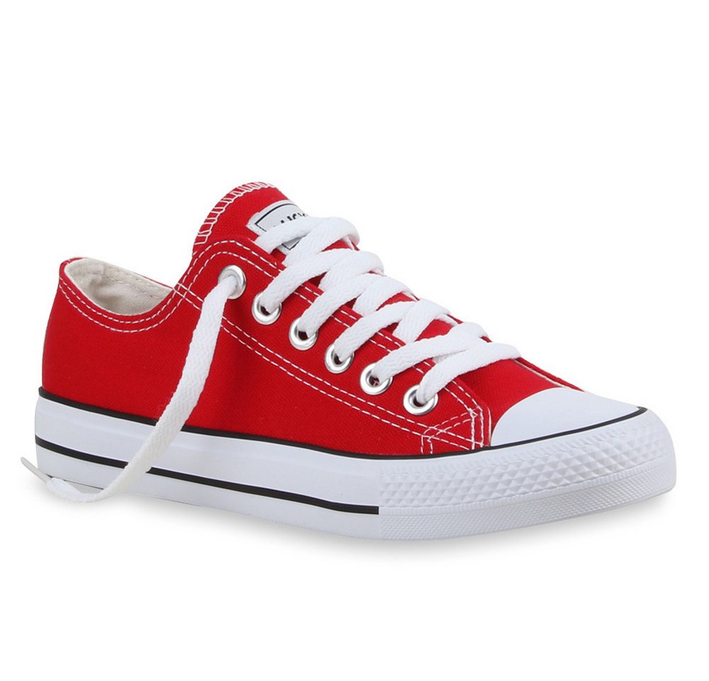 VAN HILL 94237 Sneaker Damen Sneaker Low Canvas Freizeitschuhe Schnürer Basic Sportschuhe (rot)