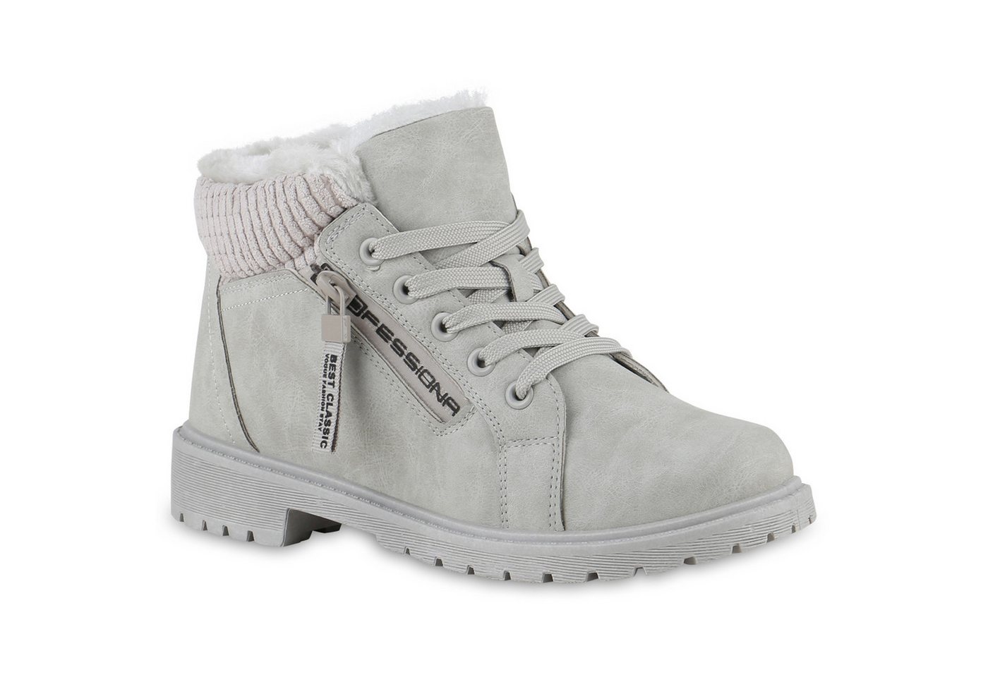 VAN HILL Damen Warm Gefüttert Worker Boots Stiefelette Bequem Prints Schuhe Stiefelette Damen Warm Gefüttert Worker Boots Stiefelette Bequem Prints (grau)