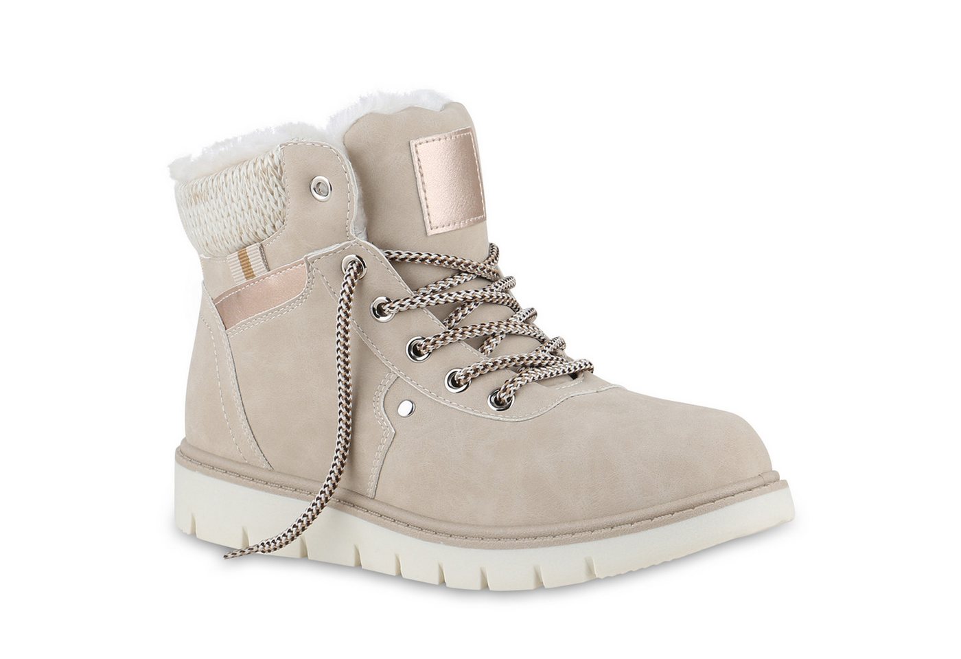 VAN HILL Damen Warm Gefüttert Worker Boots Stiefelette Strick Winter Schuhe Stiefelette Damen Warm Gefüttert Worker Boots Stiefelette Strick Winter