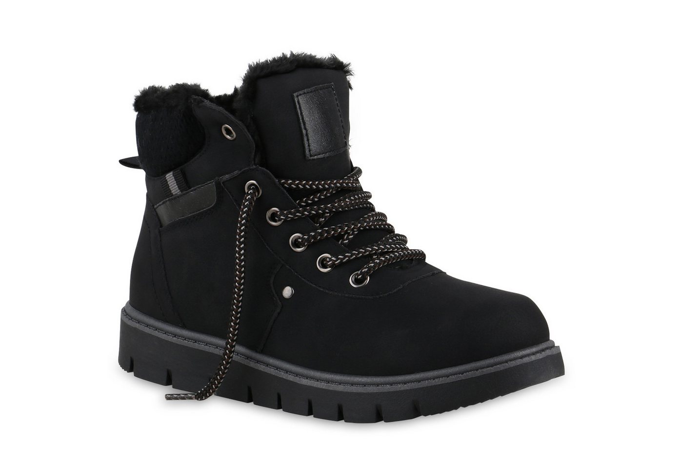 VAN HILL Damen Warm Gefüttert Worker Boots Stiefelette Strick Winter Schuhe Stiefelette Damen Warm Gefüttert Worker Boots Stiefelette Strick Winter