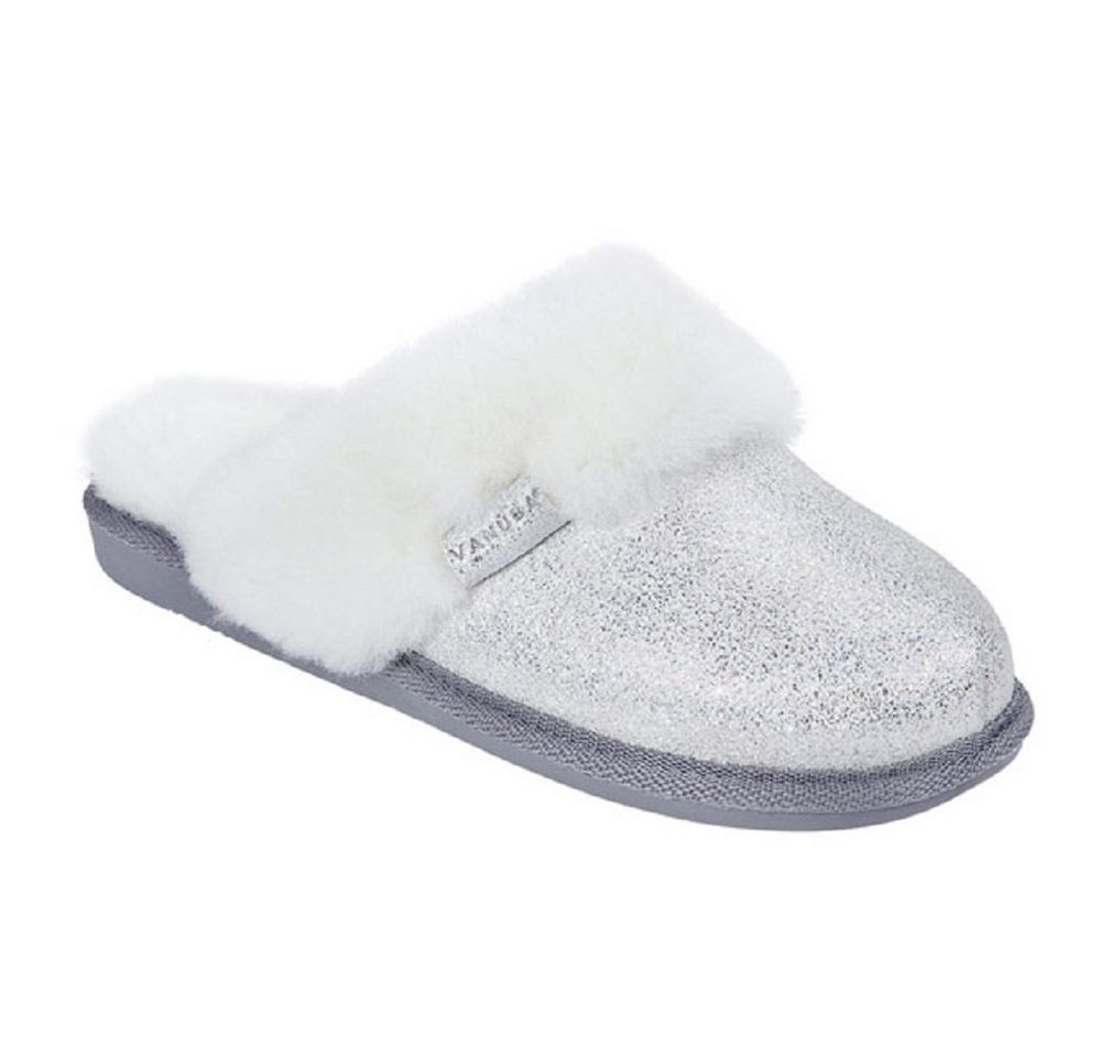 Vanuba Damen Lammfellpantoffel silber Pantoffel (1 Paar, 1-tlg., 1 Paar) aus echtem Lammfell