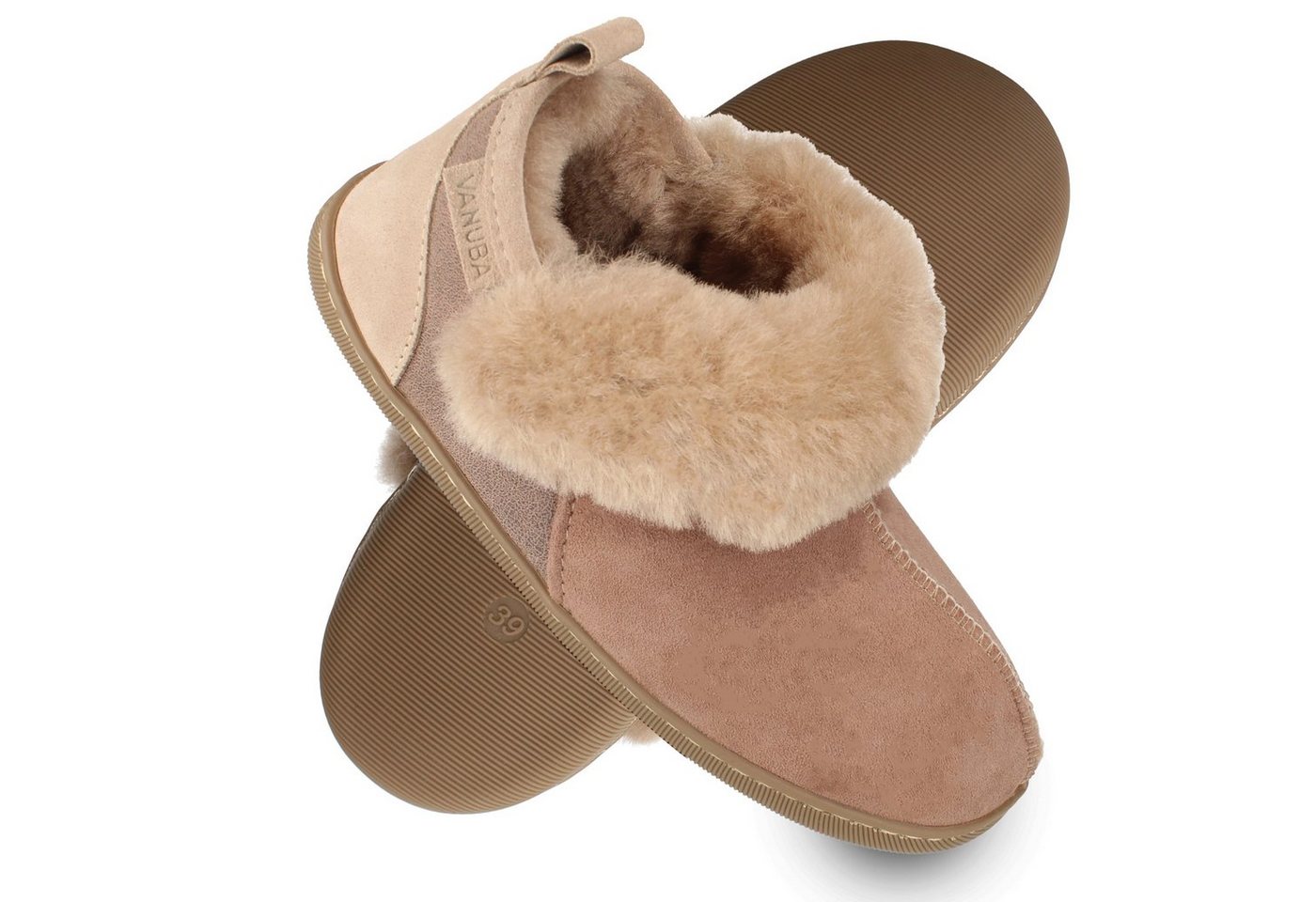 Vanuba KARAYAKA Damen Hausschuh Echtleder Hüttenschuhe/Winter-Hausschuhe/Gefüttert