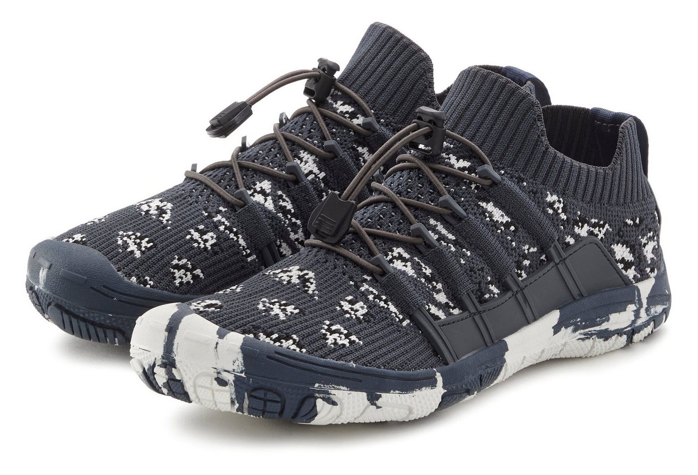 VENICE BEACH Badeschuh, Slipper, Wasserschuh Aquaschuh mit elastischen Bändern für schnelles Reinschlüpfen, Unisex VEGAN (blau/weiß)