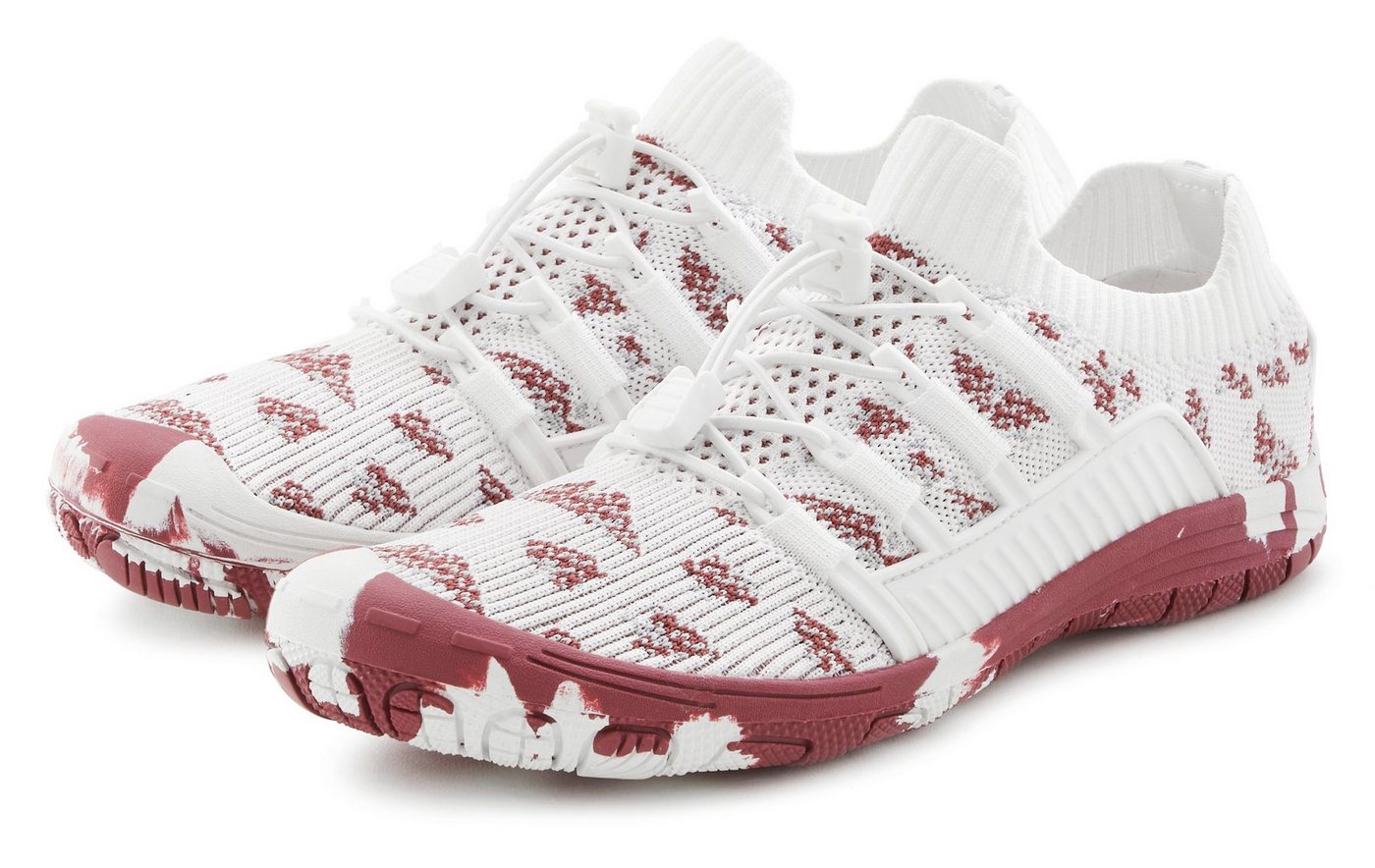 VENICE BEACH Badeschuh, Slipper, Wasserschuh Aquaschuh mit elastischen Bändern für schnelles Reinschlüpfen, Unisex VEGAN (weiß/rot)