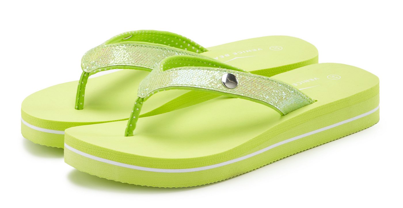 VENICE BEACH Sandale, Badeschuh, Badelatsche, Flip Flop, Badeschlappe, Pantolette Badezehentrenner Zehentrenner mit wasserabweisender und leichter Sohle VEGAN (grün)
