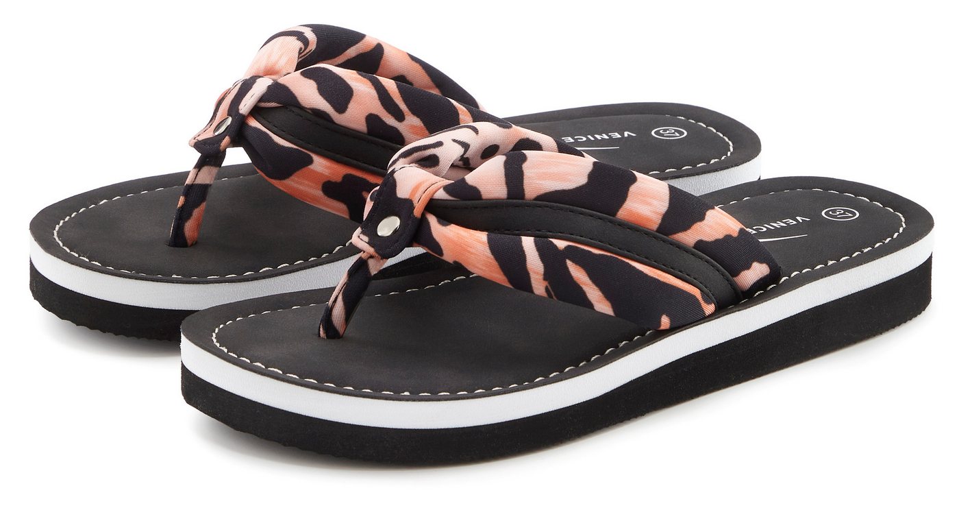 VENICE BEACH Sandale, Badeschuh, Badelatsche, Flip Flop, Badeschlappe, Sommerschuhe Badezehentrenner NEU Zehentrenner mit wasserabweisender und leichter Sohle VEGAN (orange/schwarz)