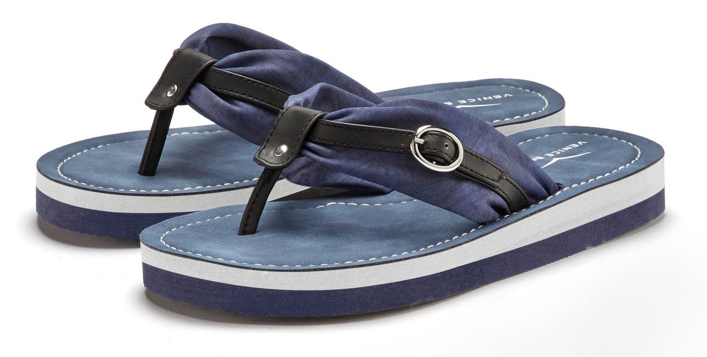 VENICE BEACH Sandale, Pantolette Badezehentrenner Zehentrenner, Badeschuh, Flip Flop mit modischem Print VEGAN (blau/schwarz)