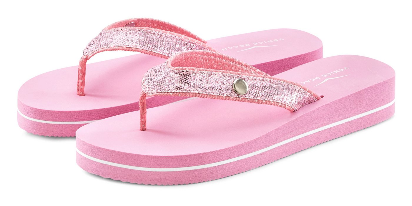 VENICE BEACH Sandale, Pantolette Badezehentrenner Zehentrenner, Badeschuh ultraleicht mit Glitzerband VEGAN (rosé)