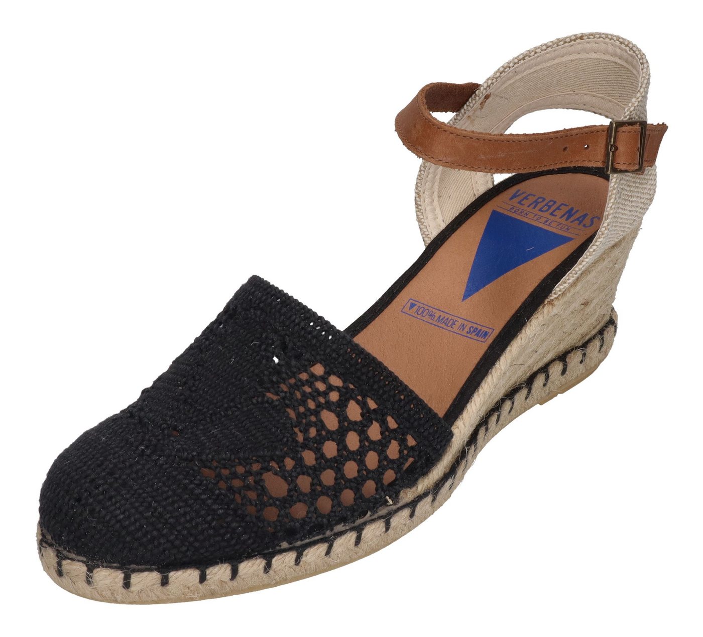 Verbenas MALENA Crochet Lino Sandalette Negro