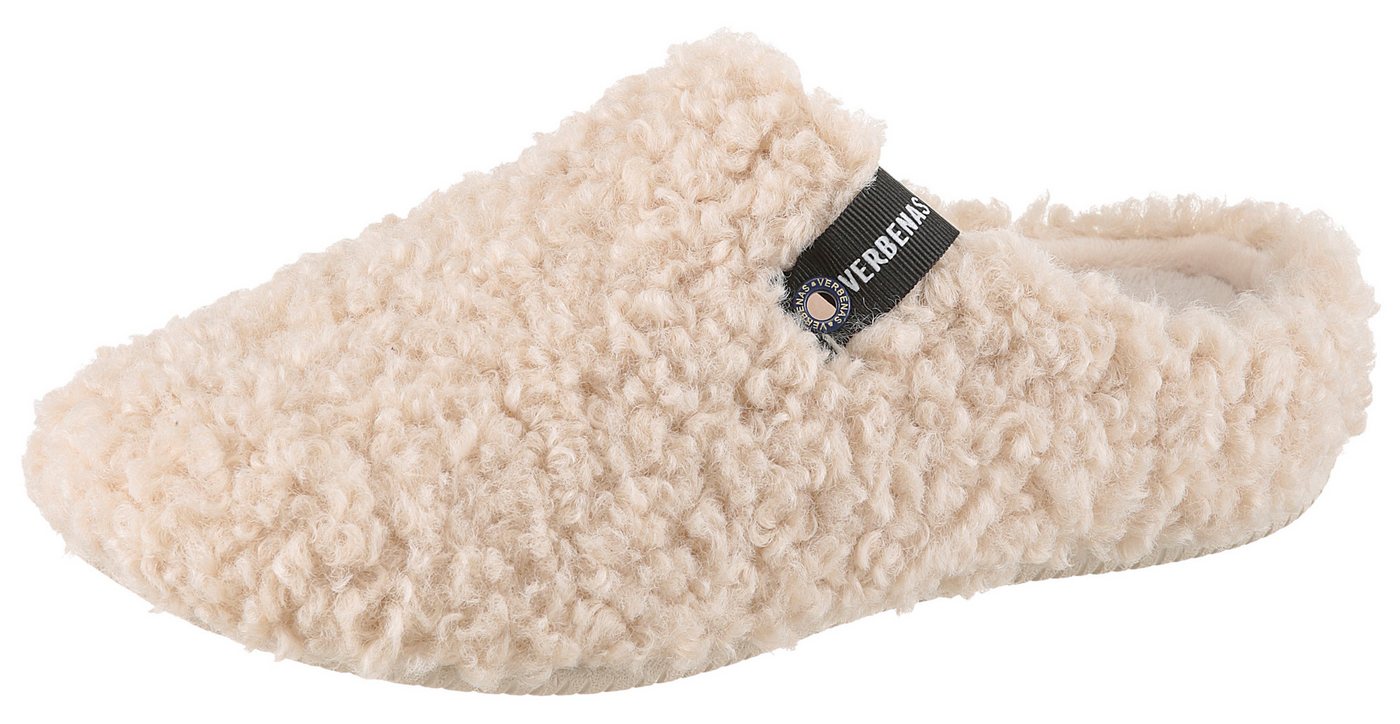 Verbenas Pantoffel, Hausschuh, Homeslipper, Clog in kuscheliger Optik (beige)