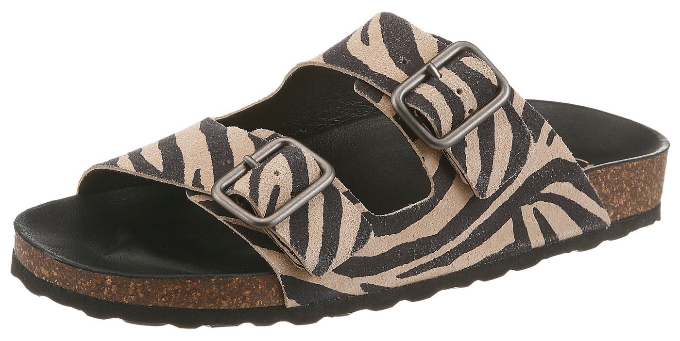 Verbenas RANDEL ZEBRA Pantolette Sommerschuh, Hausschuh, Urlaubsschuh mit zwei verstellbaren Schnallen