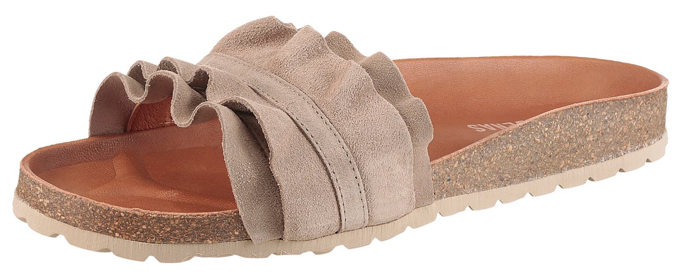 Verbenas Rocio Roda Pantolette Sommerschuh, Flat mit geschwungenen Laschenstoff (beige)
