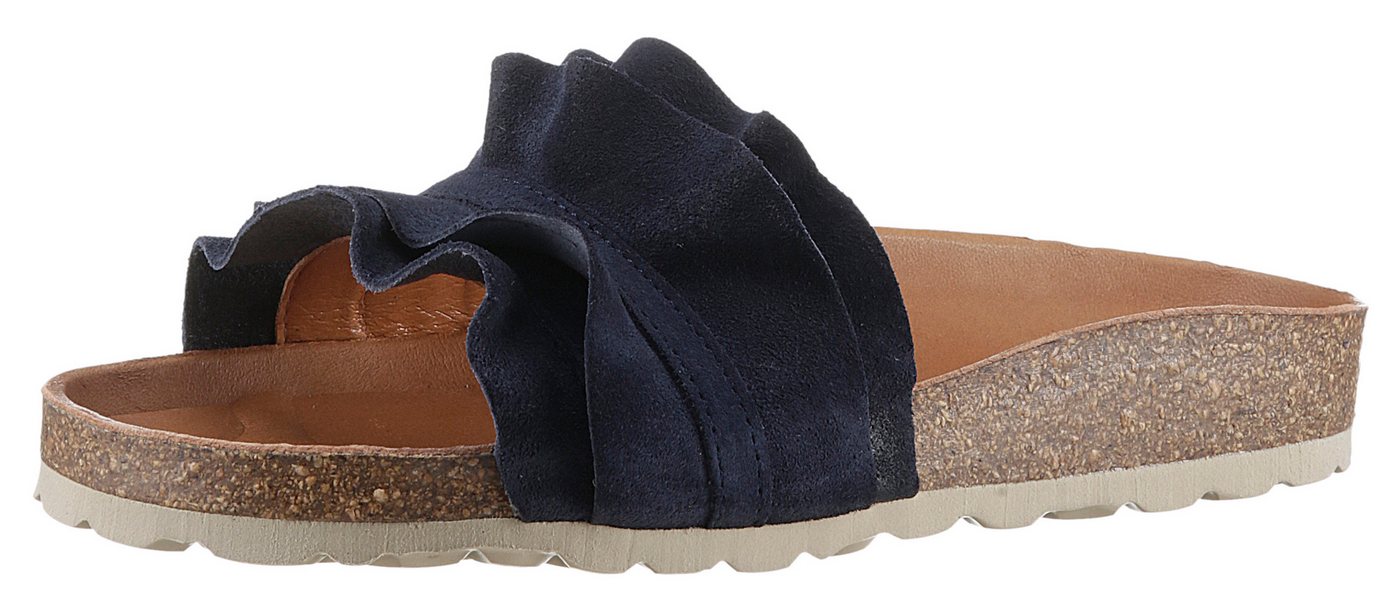 Verbenas Rocio Roda Pantolette Sommerschuh, Flat mit geschwungenen Laschenstoff (blau)