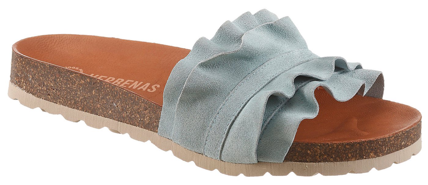 Verbenas Rocio Roda Pantolette Sommerschuh, Flat mit geschwungenen Laschenstoff (blau)