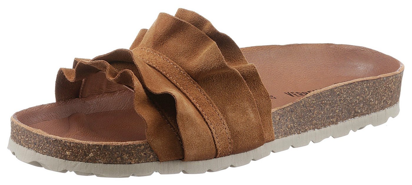 Verbenas Rocio Roda Pantolette Sommerschuh, Flat mit geschwungenen Laschenstoff (braun)