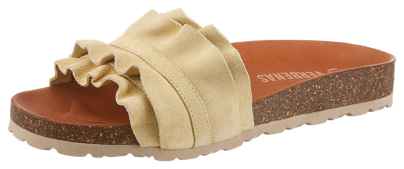 Verbenas Rocio Roda Pantolette Sommerschuh, Flat mit geschwungenen Laschenstoff (gelb)