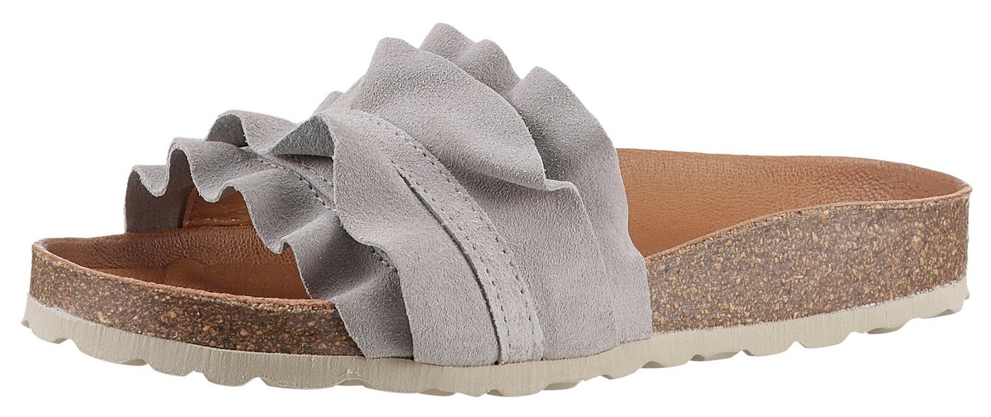 Verbenas Rocio Roda Pantolette Sommerschuh, Flat mit geschwungenen Laschenstoff (grau)