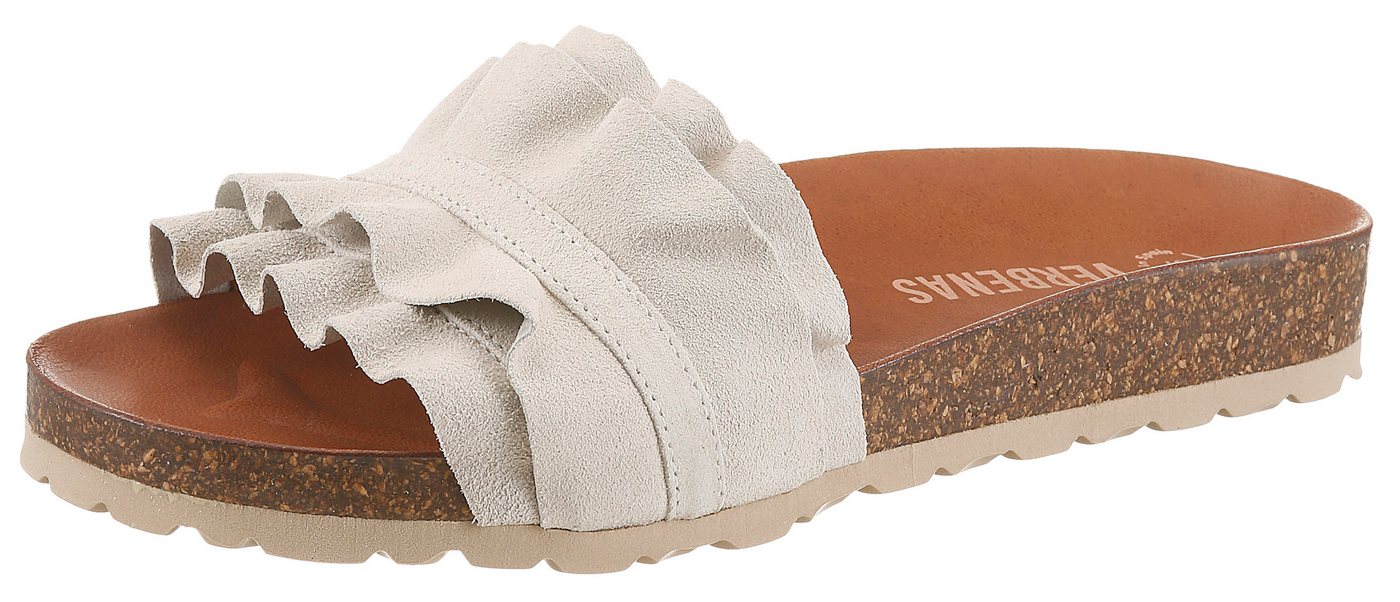 Verbenas Rocio Roda Pantolette Sommerschuh, Flat mit geschwungenen Laschenstoff (weiß)