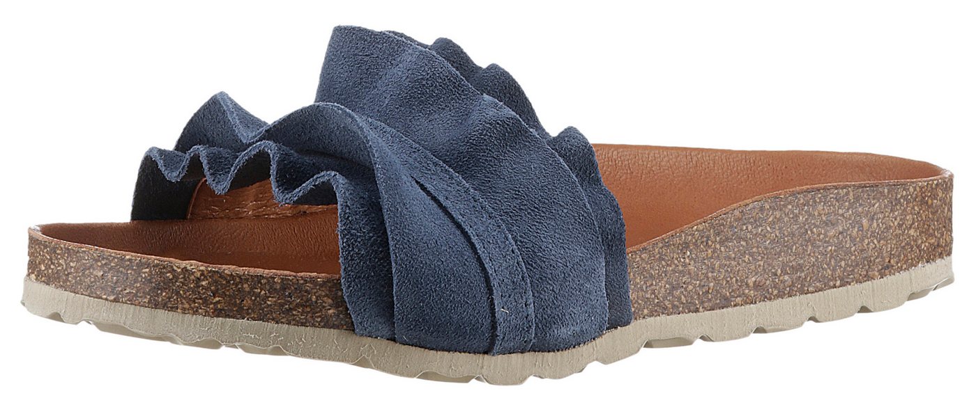 Verbenas Rocio Roda Pantolette Sommerschuh, Flat mit geschwungenen Laschenstoff (blau)